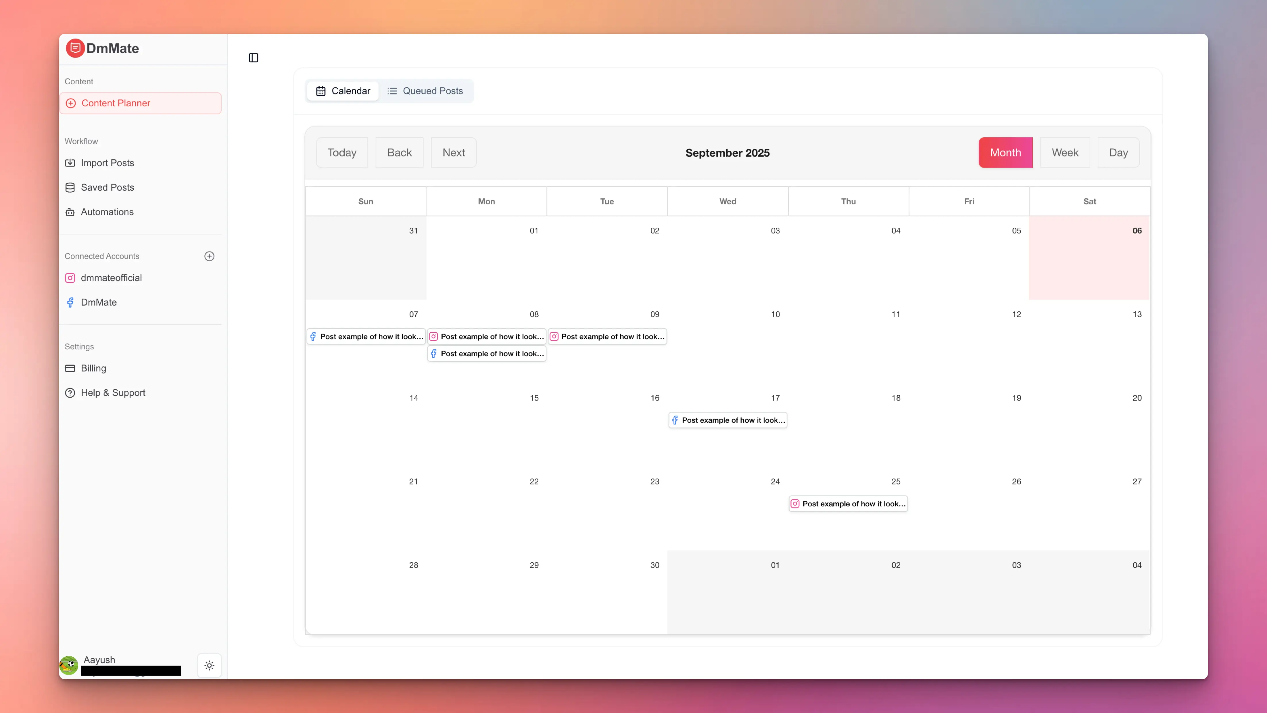 Calendar View Screenshot